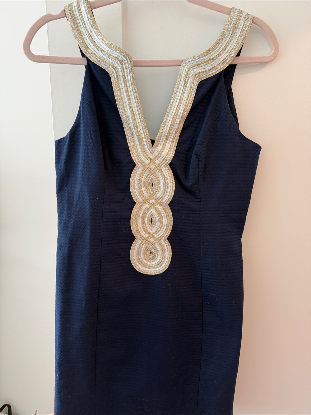 Lily Pulitzer Navy Sleeveless Dress with Gold Embellished V-Neck